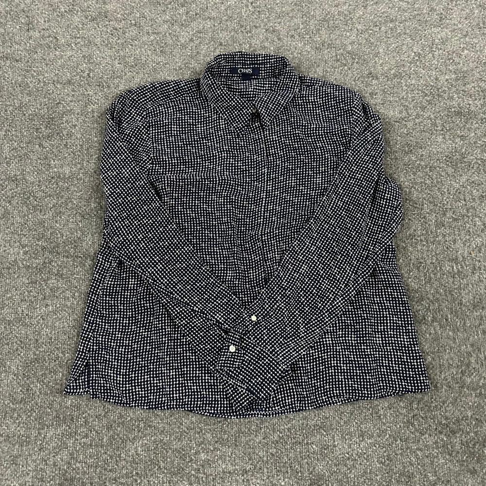 Chaps Shirt Womens Size L Navy Blue Polka Dot Long Sleeve Button Down Blouse